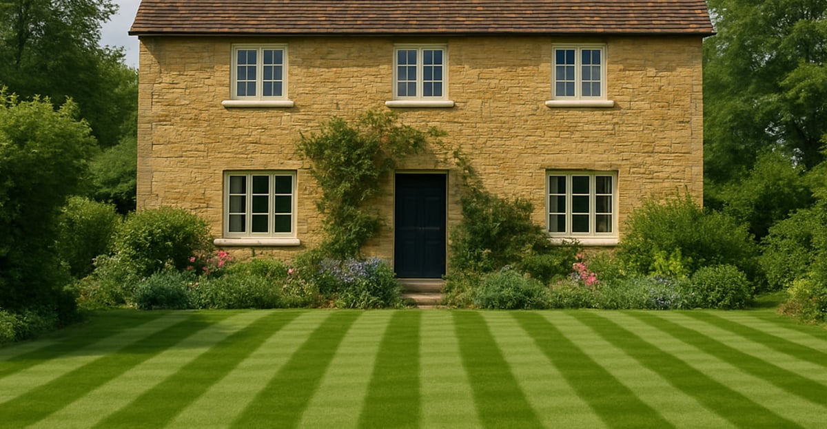 Freshly mowed lawn in a Sandwich garden