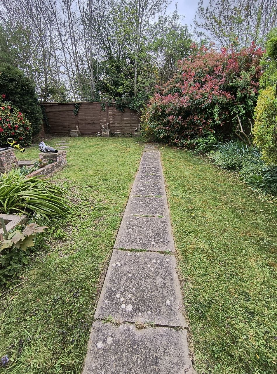 Lawn near Deal after a mid-cycle spring mow, front and back tidied during the early-May warmth