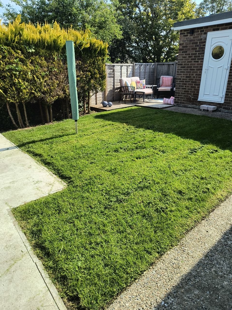Back lawn for a regular customer near Deal, mowed and tidied with edges cleaned up