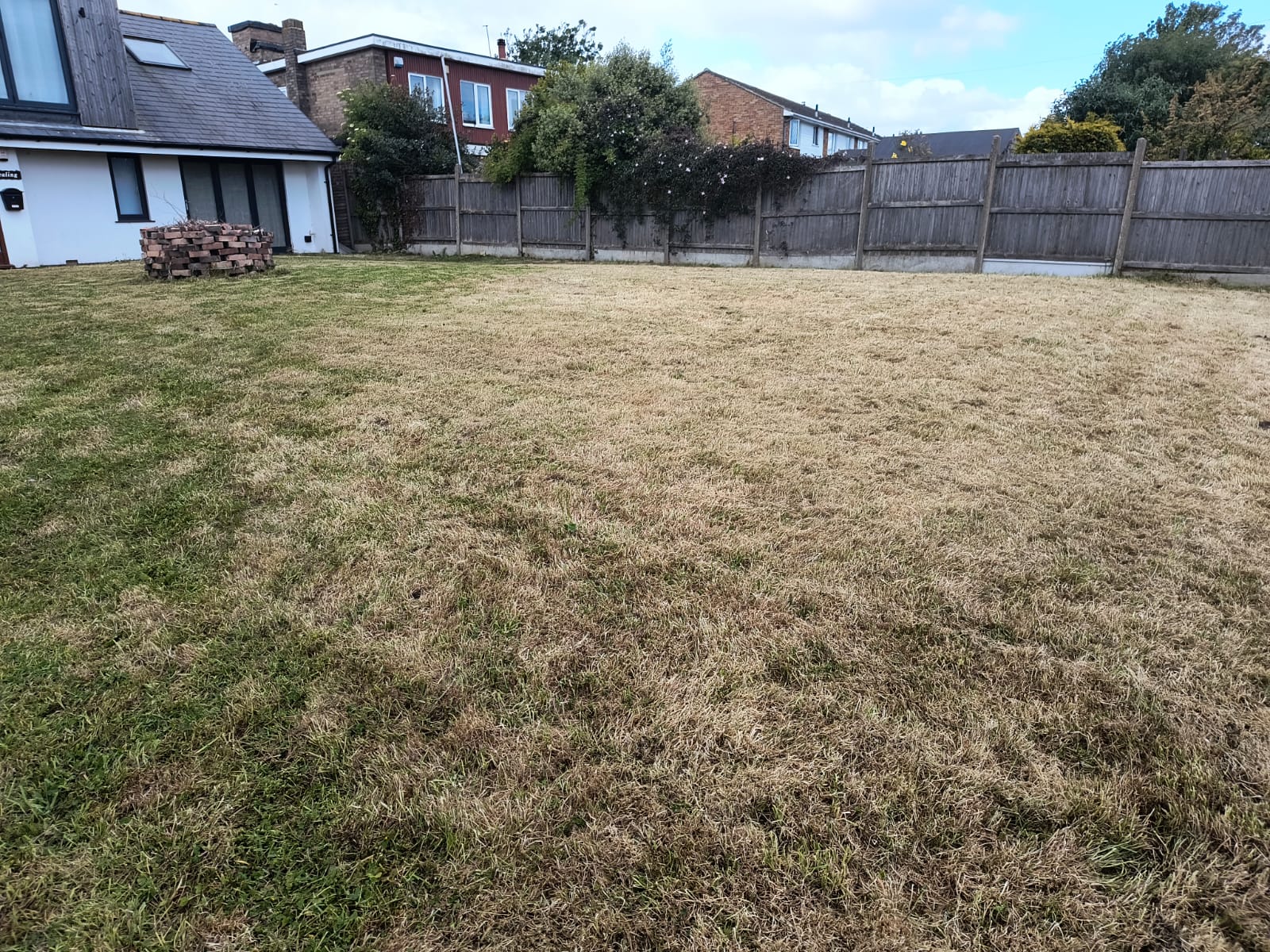 Clean-edged front lawn in Sandwich after strimming